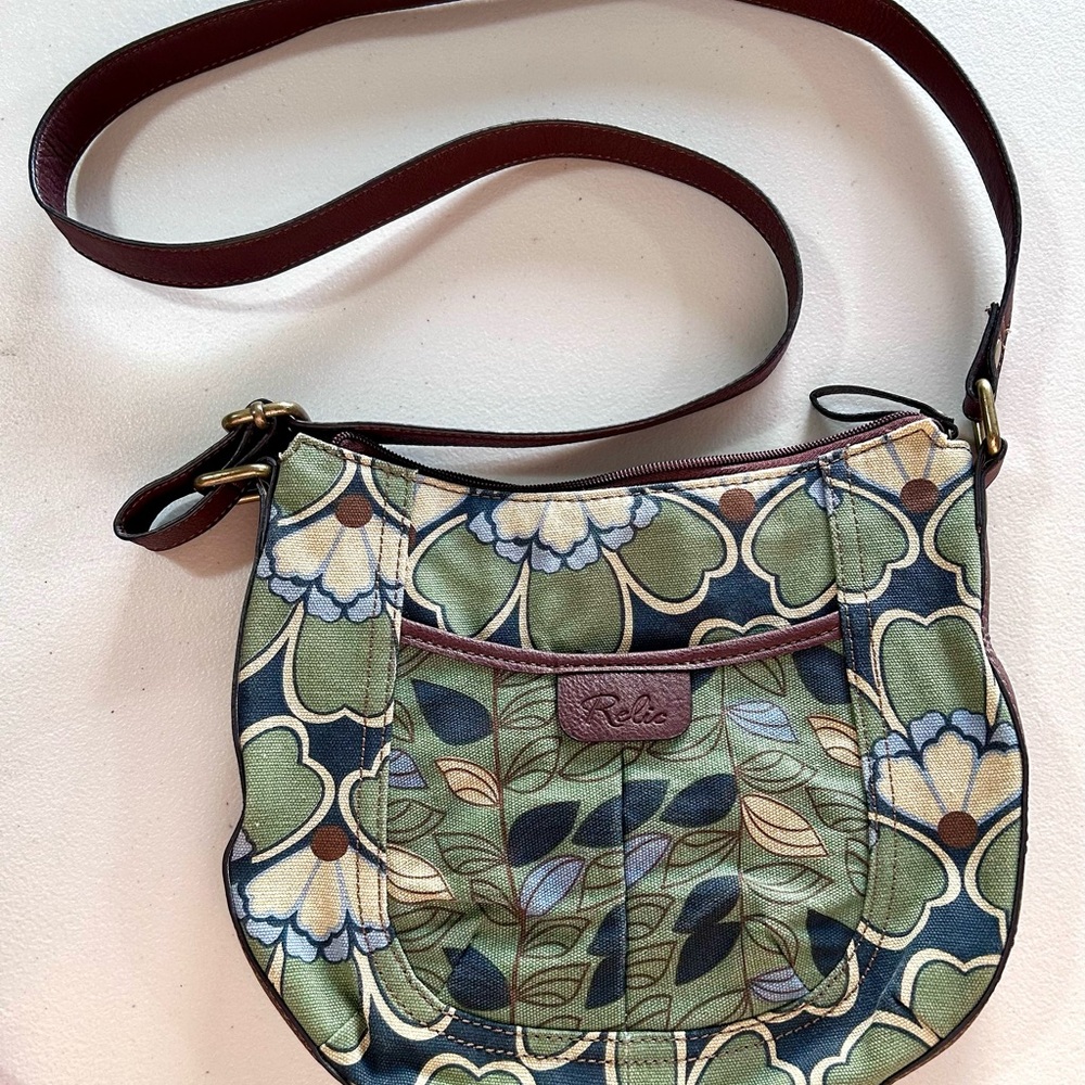Relic Y2K Floral Canvas Crossbody Bag Green Blue Boho